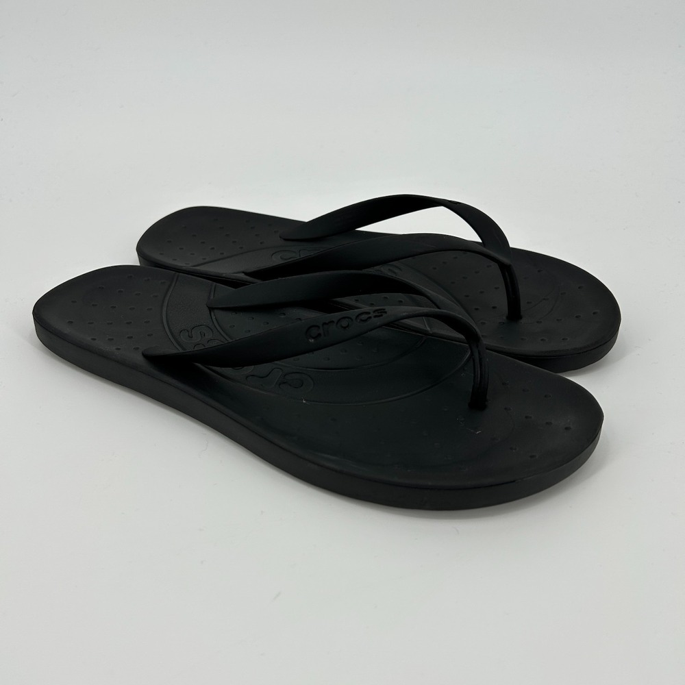 Crocs Flip Flop Thong Sandals Womens 9 Mens 7 Black Classic Comfort Outdoor
